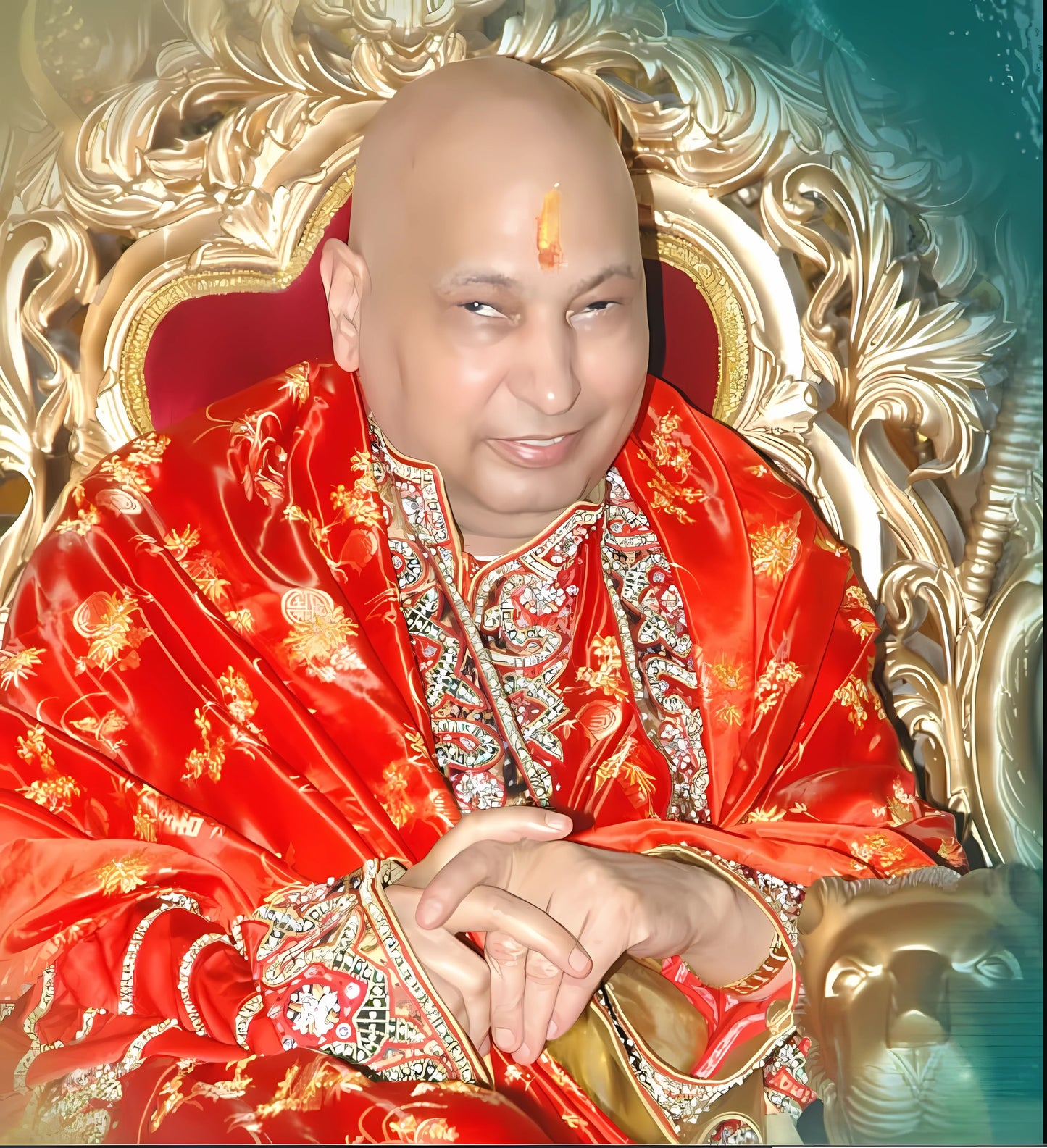 Guruji HD Swaroop Red Chola with Gold Embroidery 13x19 inches