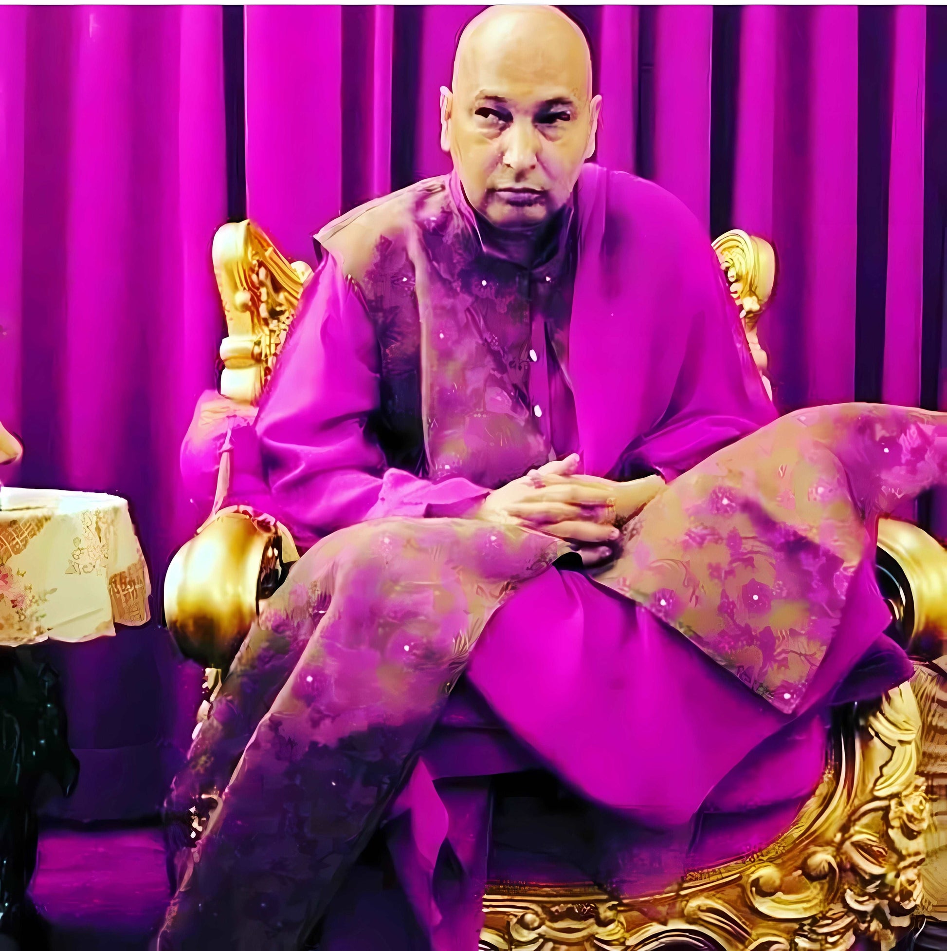 Guruji HD Swaroop Purple Chola Sitting on Throne