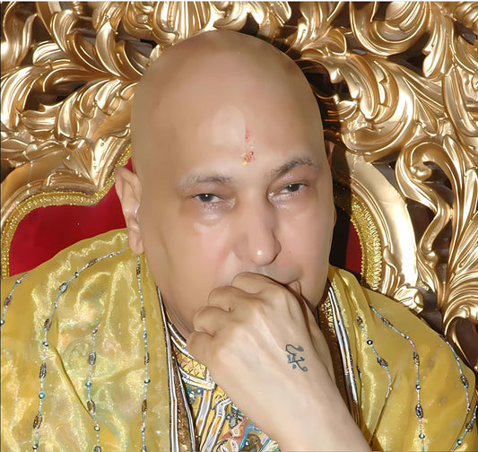 Guruji HD Swaroop Yellow Chola in Thoughtful Pose A4 Wallpaper