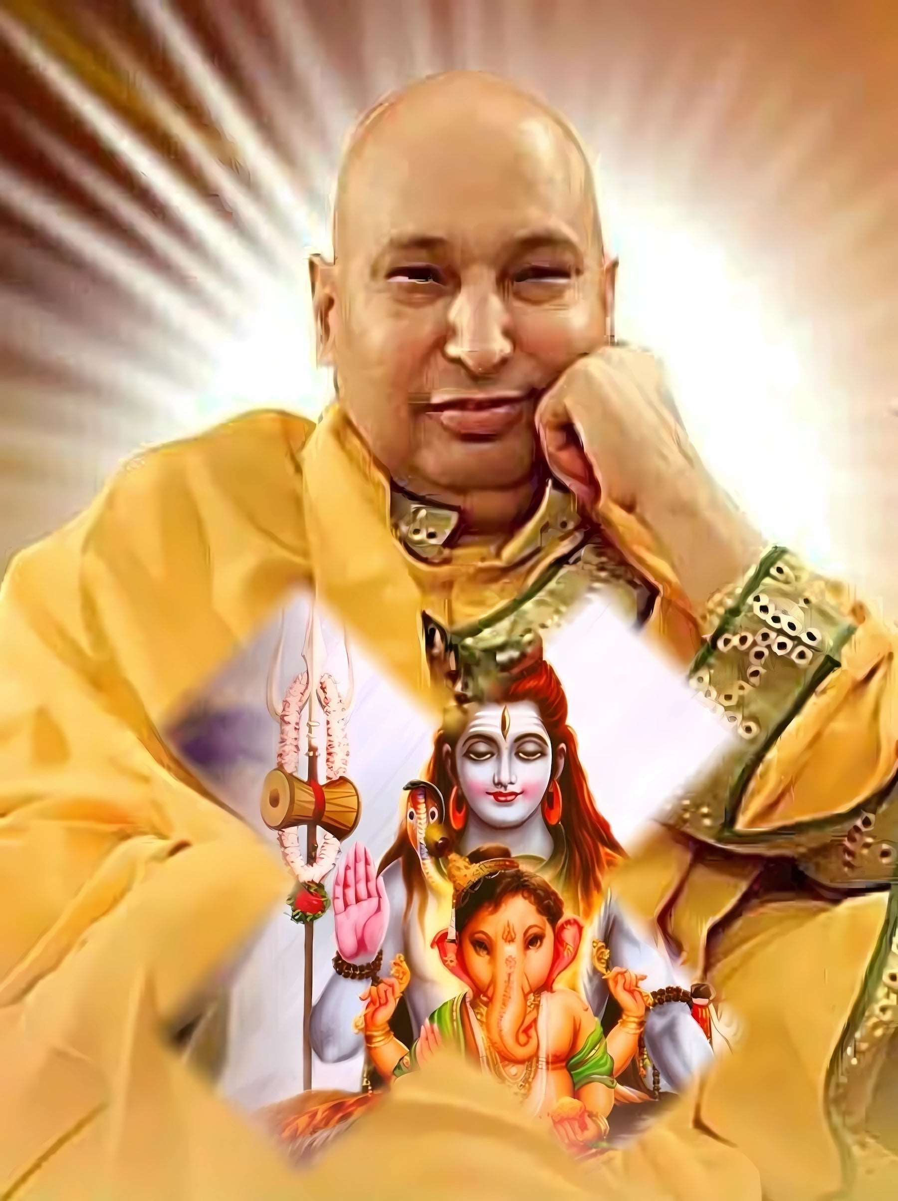 Guruji HD Swaroop Yellow Chola with Divine Figures